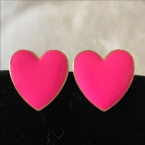 - PINK ENAMEL / GOLD TONE HEART POST EARRINGS
